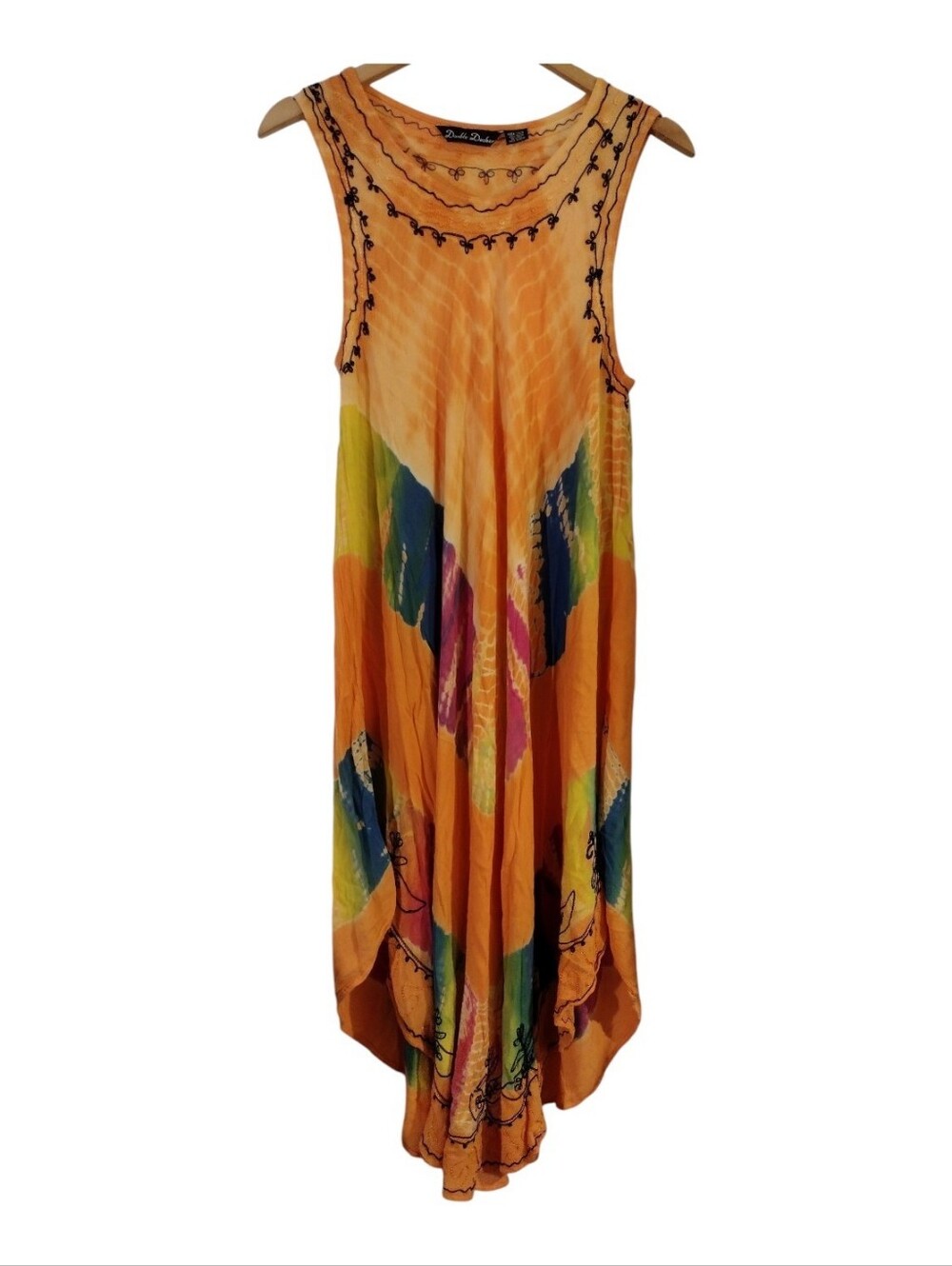 Sleeveless Orange Multicolor Print Maxi Dress
